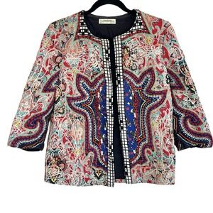 Zara Embroidered Quilted Jacket Womens Small Boho Indie Art to Wear Beaded Crop